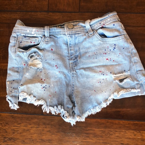 paint splatter denim shorts